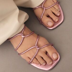 Anthropologie Maeve Strappy Sandal in Metallic Pink